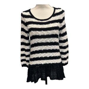 Anthropologie S Knitted and Knotted Black White Striped Chunky Knit Sweater Long
